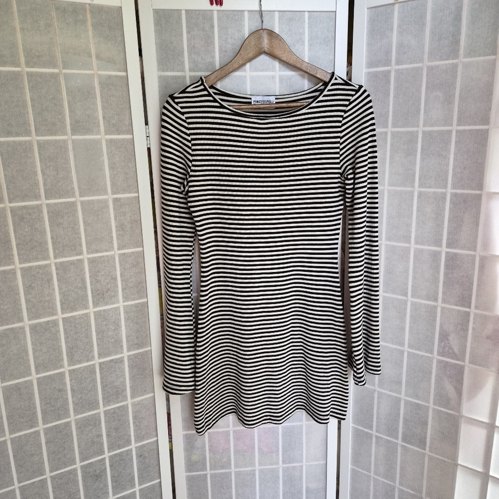 Princess Polly Slip Cover Dress Stripped Black White Sz 6